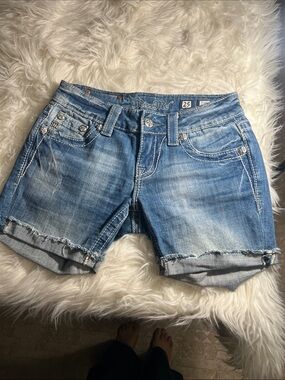 Miss Me Light Blue Distressed Denim Shorts